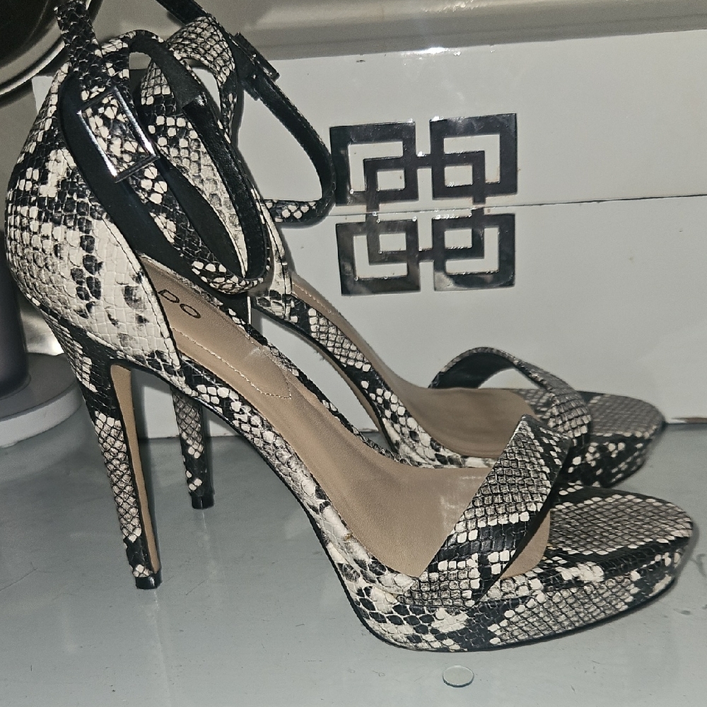 Aldo Black and White Snakeskin Heels